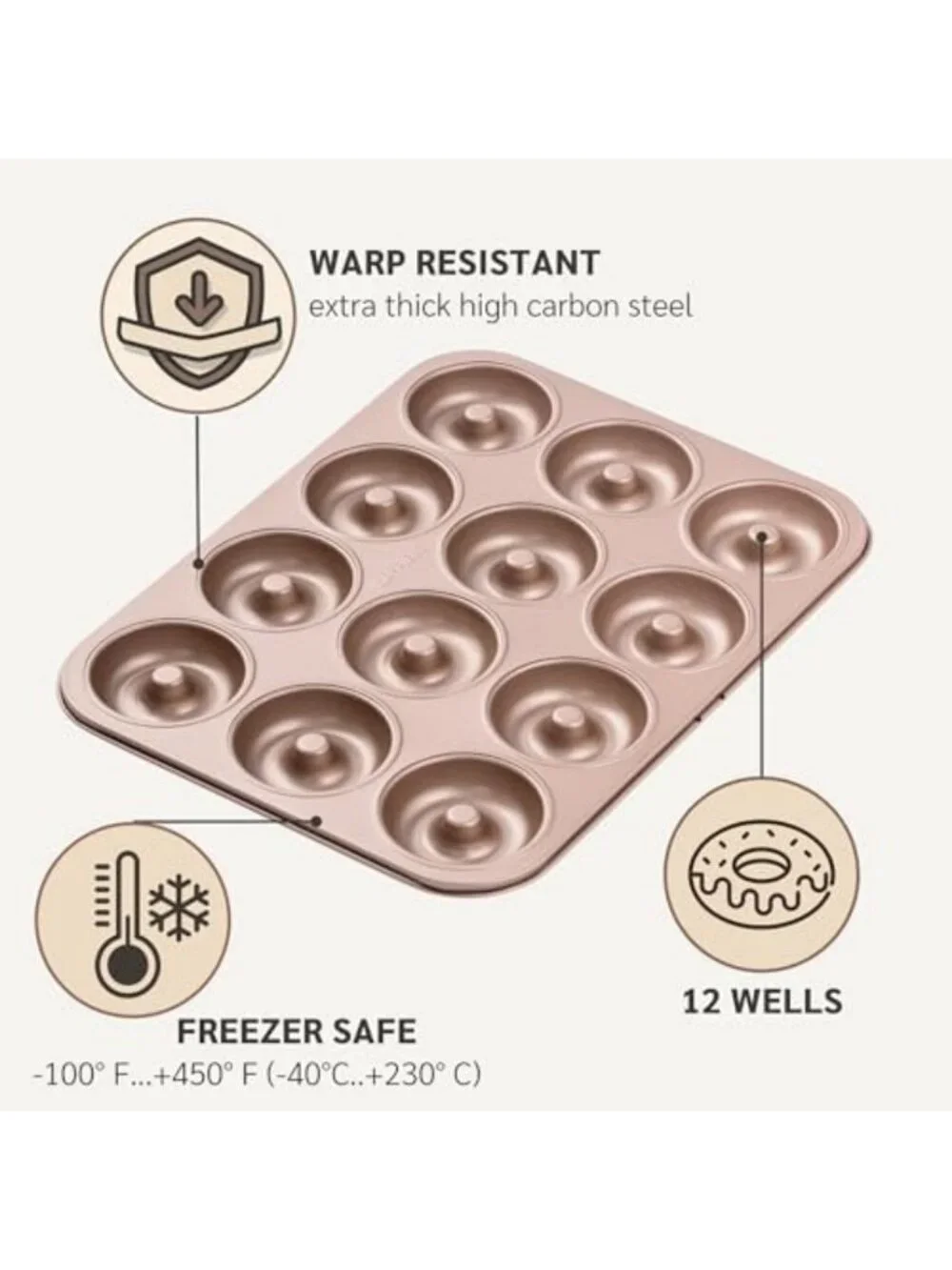 Nonstick 12-Cavity Donut Pan, PFOA & BPA Free, Perfect for Baking Delicious